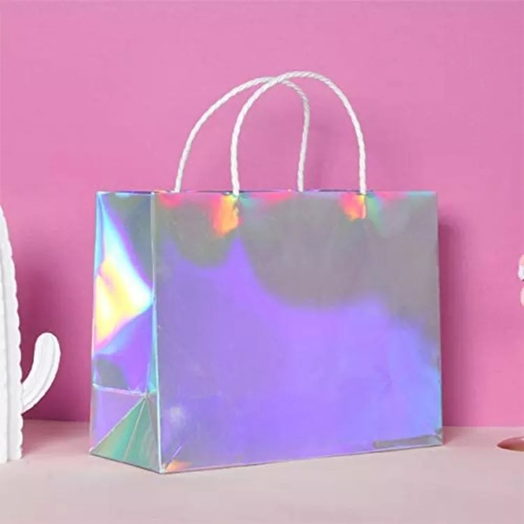 ग्लिटर सिल्वर फ़ॉइल क्लोदिंग कैरियर बैग होलोग्राफिक Cmyk Color
